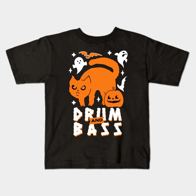 DRUM AND BASS  - Halloween Steez (White/Orange) Kids T-Shirt by DISCOTHREADZ 